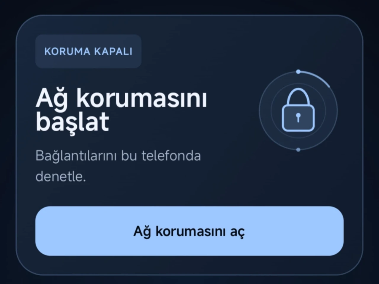 Antivix ağ korumasını başlatma kartı